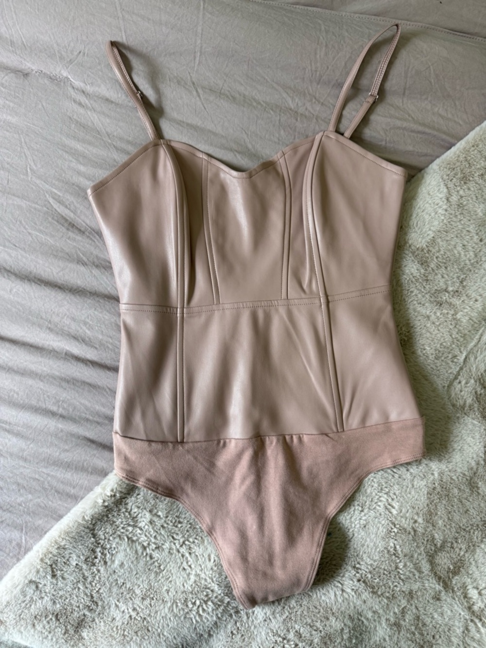 Guess Blush Pink Faux Leather Bustier Bodysuit